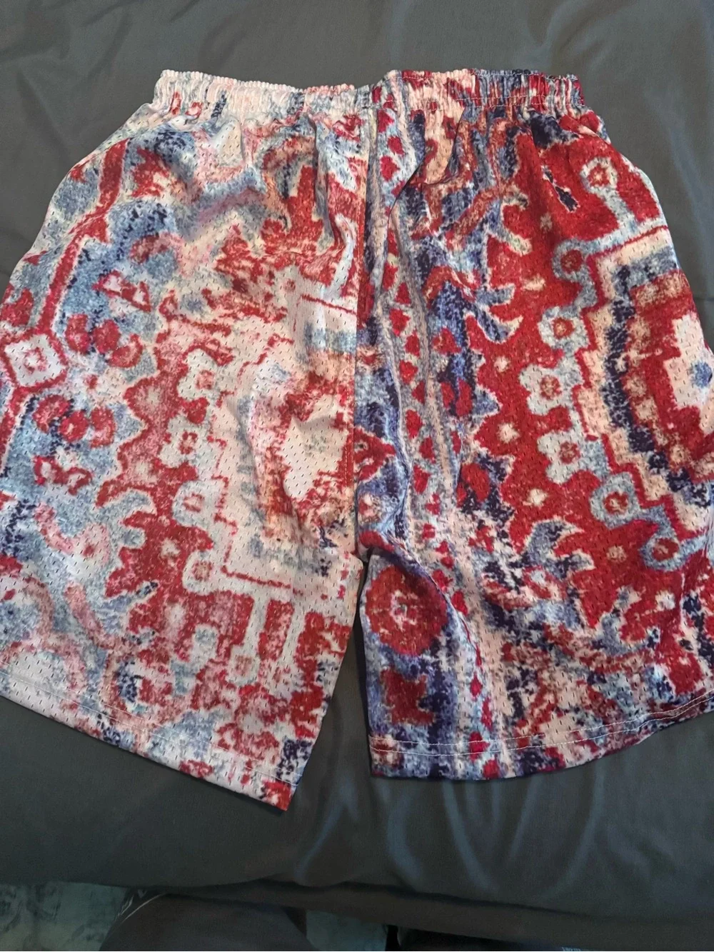 Unknown Streetwear Shorts, Red, Blue and White Patterned Athletic Shorts
